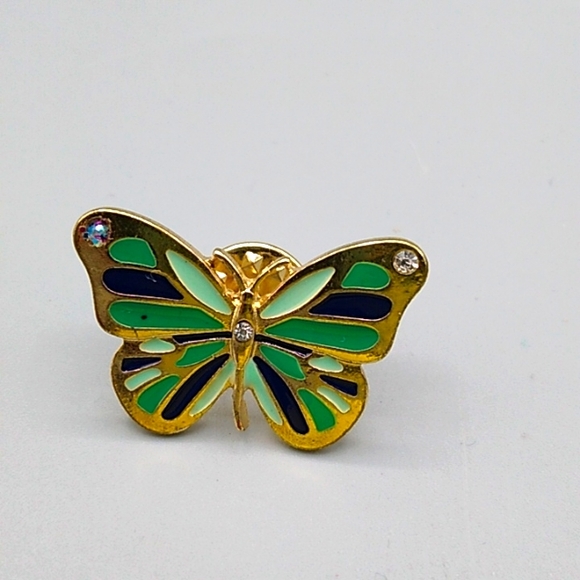 Butterfly Lapel Pin Tie Tack Brooch Gold tone AB Rhinestone - Picture 8 of 8